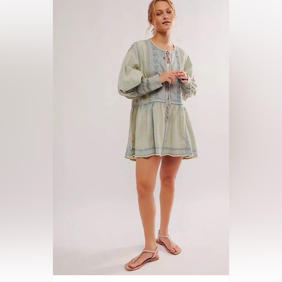 Free People Sweet Summer Bed Jacket Dress Oversize Chambray Denim Swingy - Picture 1 of 6